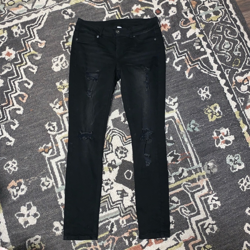 Distressed Black Denim Jeggings